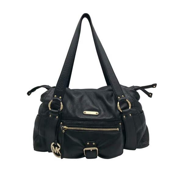 Michael Kors Black Leather Gold Accent Shoulder Bag - Picture 1 of 10